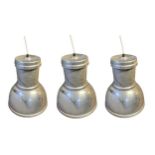 A SET OF THREE INDUSTRIAL ALUMINUM LIGHTS. (39cm) Condition: good, some light marks