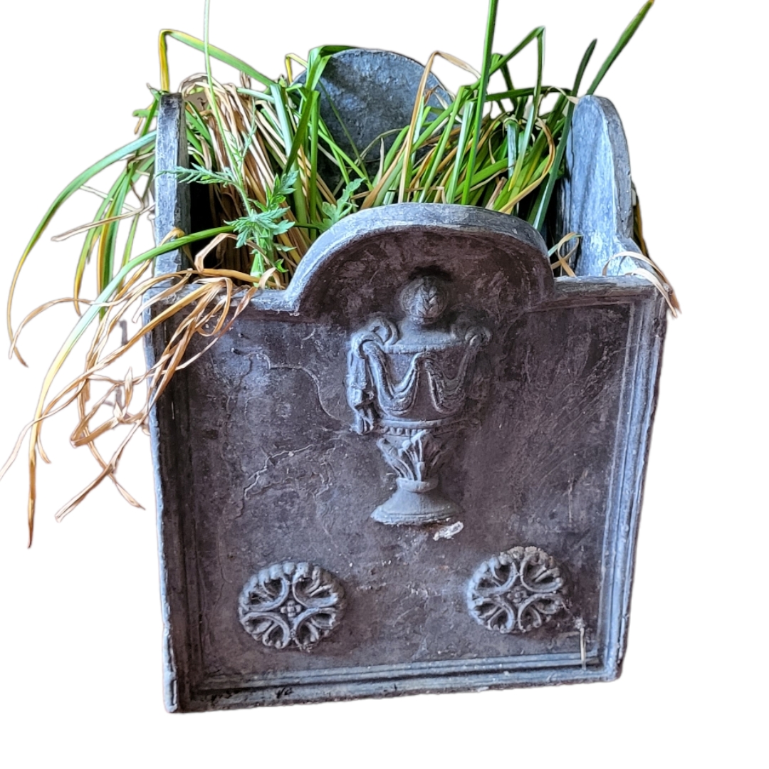 AN 18TH CENTURY STYLE LEAD GARDEN CASTLE Top planter of hexagonal form, figured with urn. (29cm x