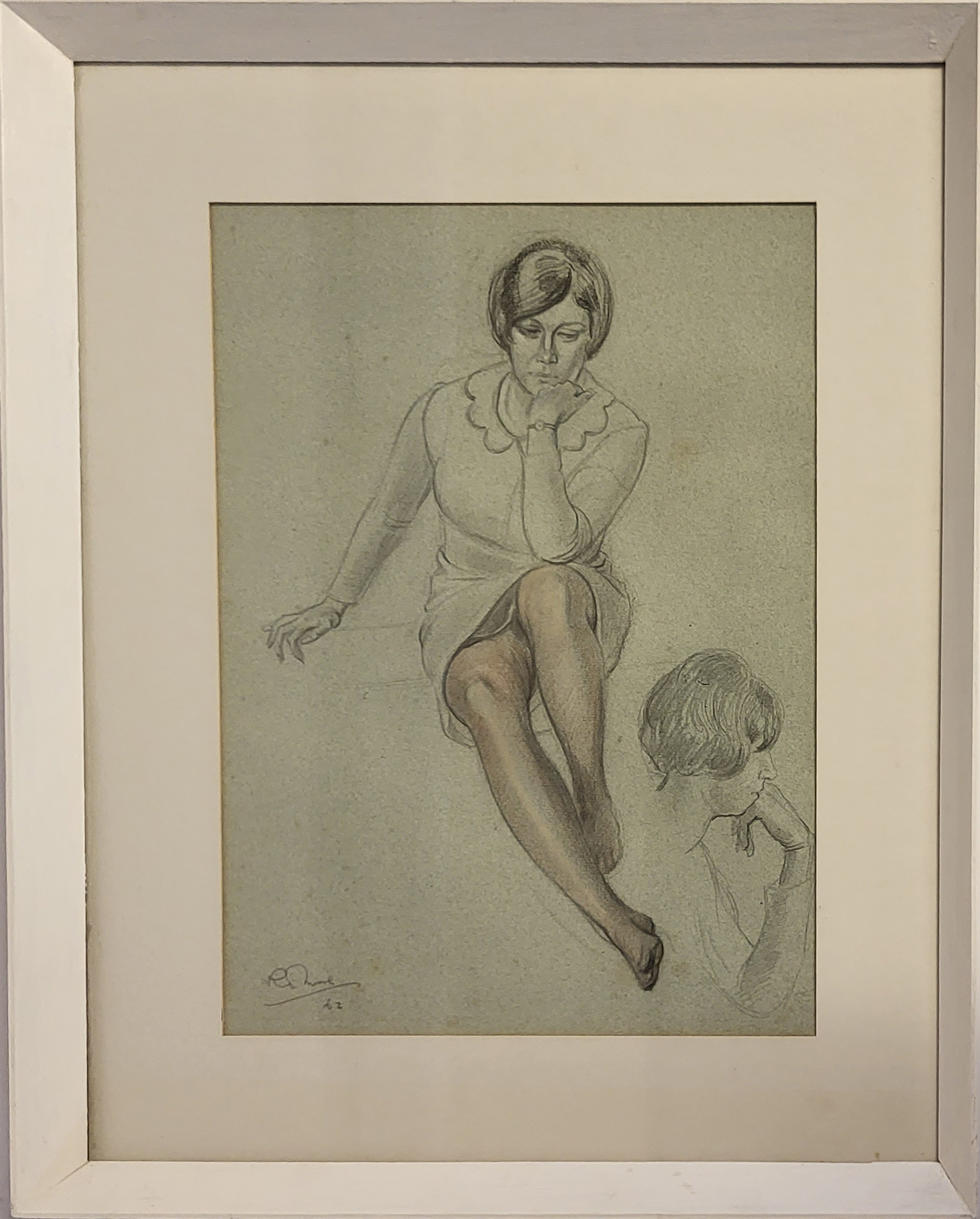 R D MOORE FL 1940-1960 PEN & WATERCOLOUR Study of a seated female Signed and dated 62, mounted