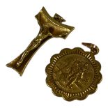 TWO VINTAGE 9CT GOLD RELIGIOUS PENDANTS St. Christopher and a crucifix. (approx 2.8cm) Condition: