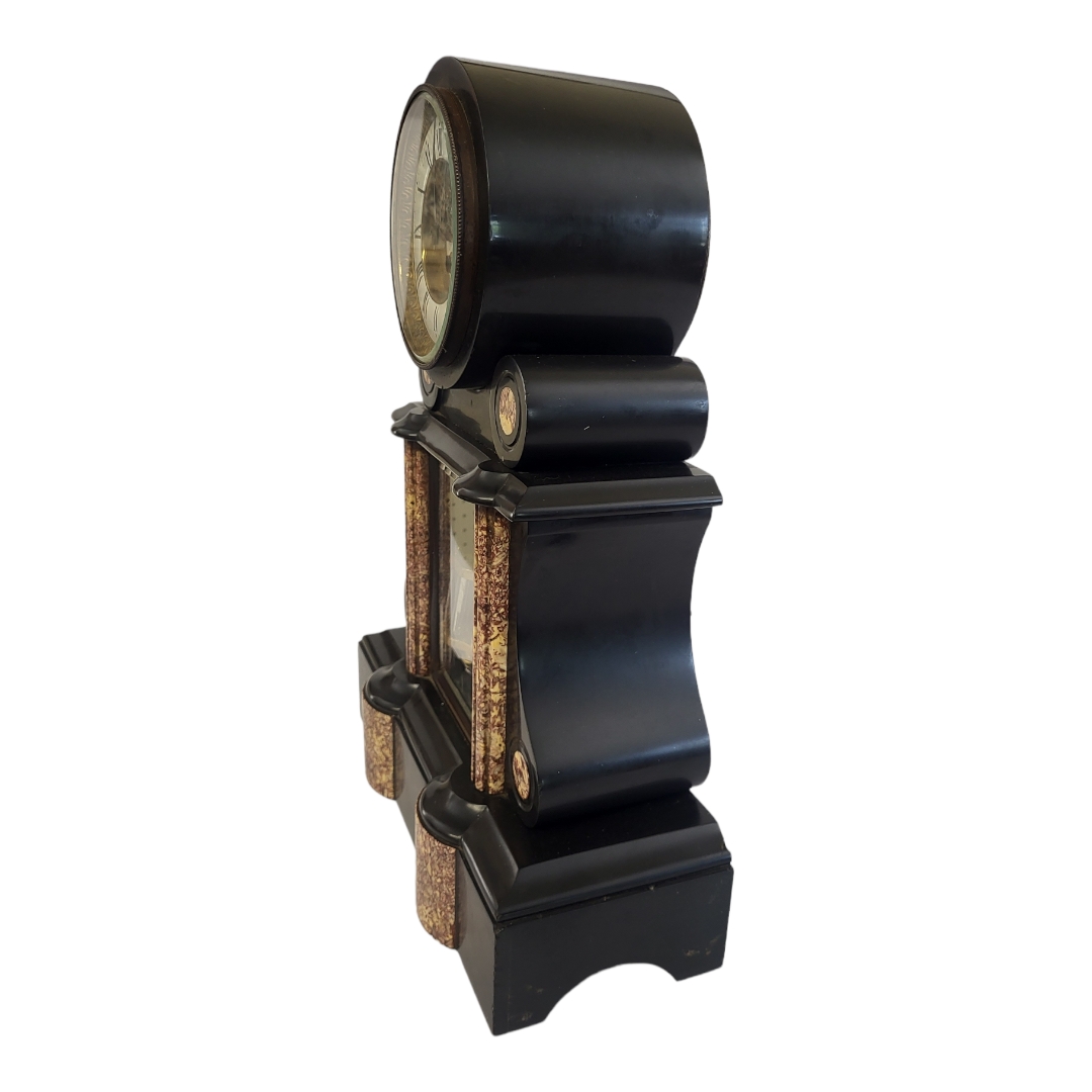 JAPY FRÈRES, A 19TH CENTURY BELGIAN SLATE AND ROUGE MARBLE MANTLE CLOCK Architectural form with - Image 2 of 7