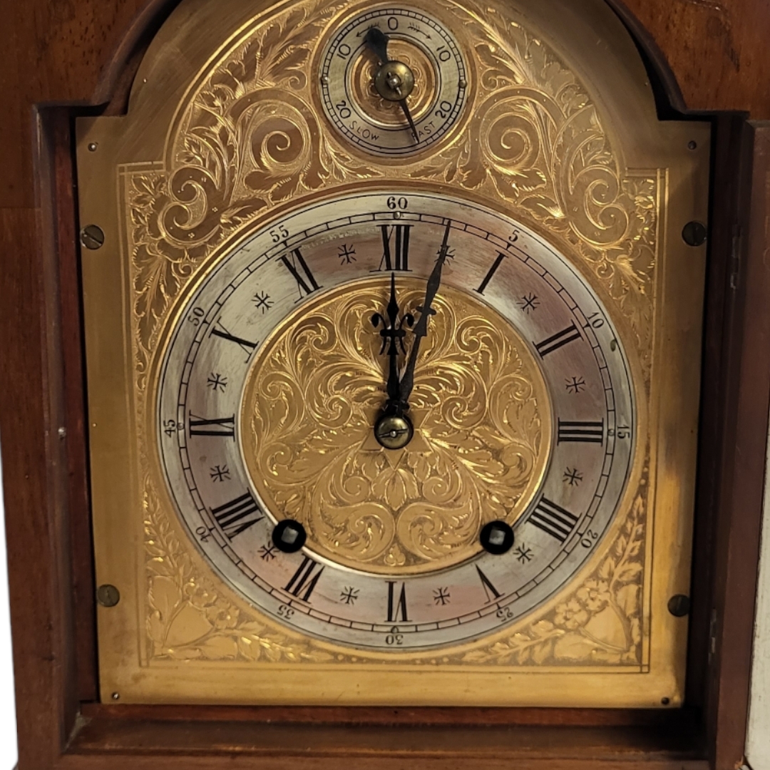 WINTERHALDER AND HOFMEIER, A 19TH CENTURY GERMAN MAHOGANY AND BRASS MANTLE CLOCK Having an arch form - Image 3 of 5