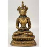 A Gilt Bronze Seated Amitayus, Qianlong, finely cast, chased and gilt, seated on a waisted lotus