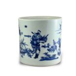 A blue and white Brushpot, in the Transitional manner, with figure decoration