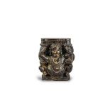 A finely carved zitan Figural Corbel, 18th century, with rectangular top and base, the front