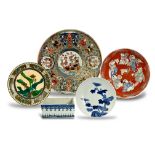 Japanese porcelain, 19th century, the five attractive assorted items comprising a wide "Dutchmen"