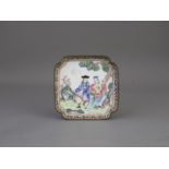 A Canton Enamel 'Dutch subject' Tray, Qianlong, well enamelled with a Dutch gentleman and a Lady