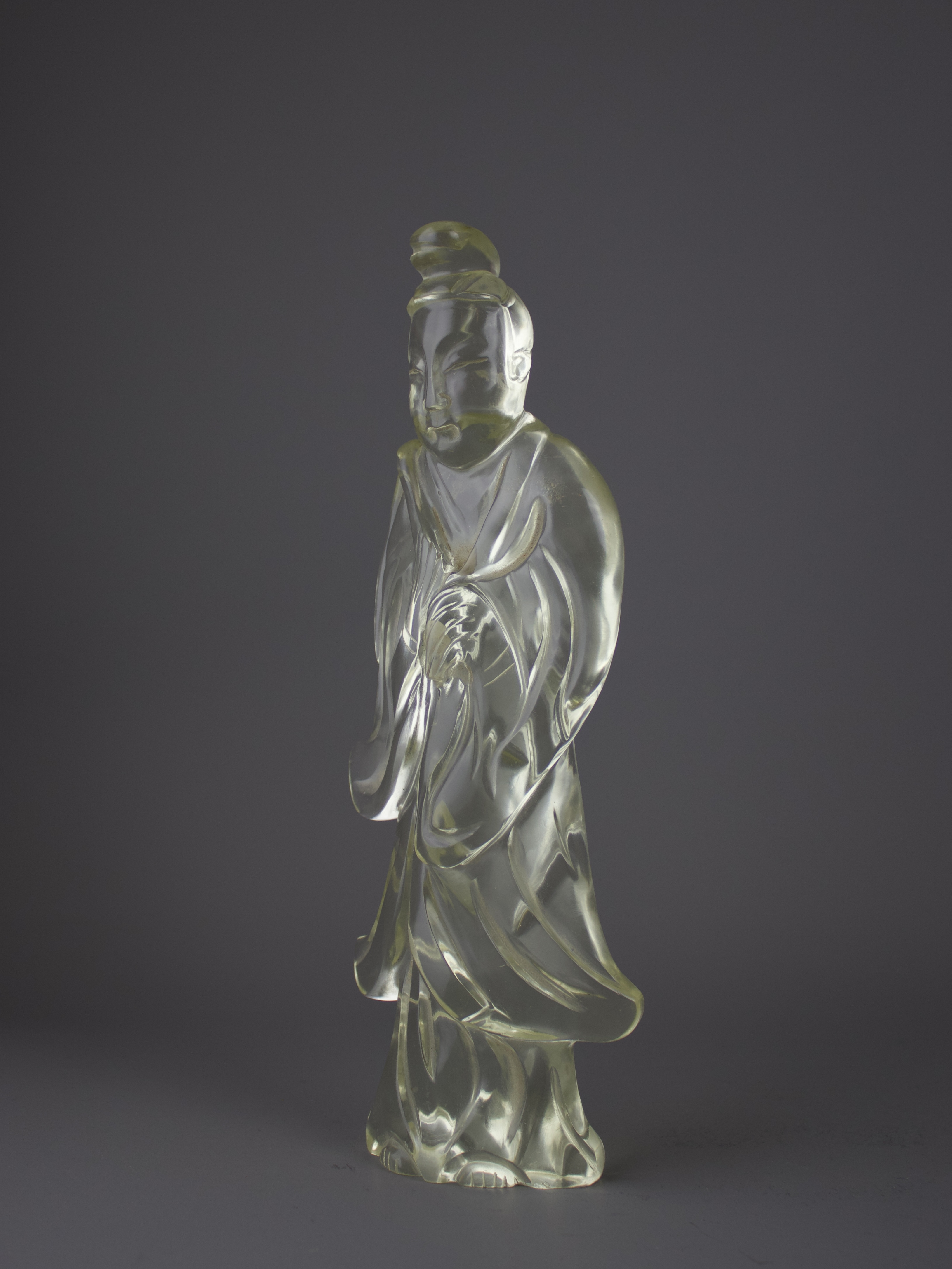 A Rock Crystal standing Figure, c.1900â€¨â€¨grasping a flywhisk, wood stand. Hï¼š24cm. - Image 2 of 5