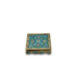 A Square Cloisonne Stand, 18th century, finely enamelled with an overall lotus scroll on a turquoise