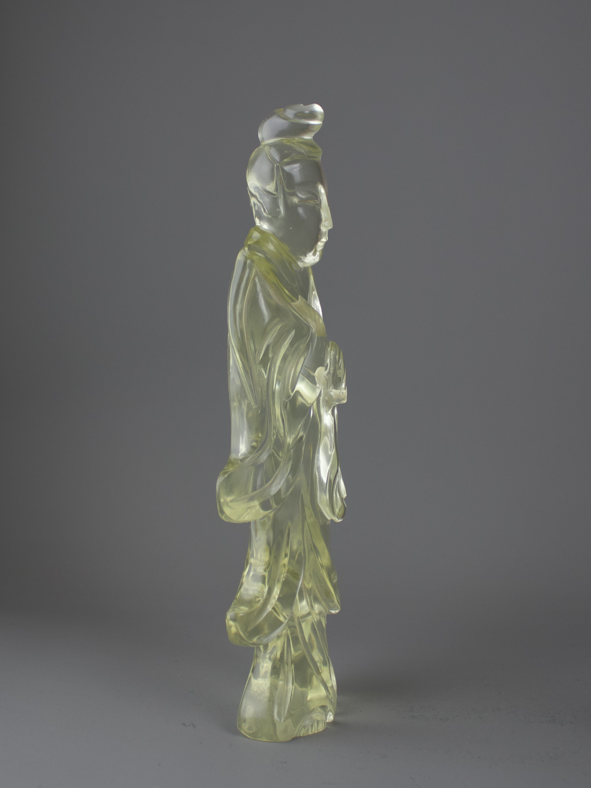 A Rock Crystal standing Figure, c.1900â€¨â€¨grasping a flywhisk, wood stand. Hï¼š24cm. - Image 3 of 5