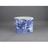 A blue and white Landscape Brushpot, 18th century, finely decorated, with a continuous scene of