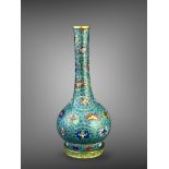 A Cloisonne Bottle Vase, 18th/19th century, with tall galleried foot rising to a globular body and
