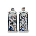 A Pair of Chinese Imari Bottles and Covers, Kangxi, the sides decorated in strong iron red,