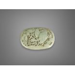 A Jade Plaque of a Goose, Ming dynasty, the oval plaque of pale even celadon tone, carved in