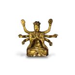 An Eight Armed Gilt lacquered Bodhisattva, 18th/19th century, the seated figure well carved from