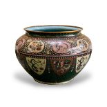 A large Japanese cloisonne Jardiniere, Meiji period, the compressed baluster sides with a band of