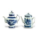 Two 'blue Canton' teapots and covers, early 19th century , one of shouldered form and the other