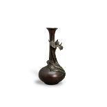 A Japanese Bronze 'Iris' Vase, late Meiji/Taisho periodâ€¨â€¨with globular body and slender neck,