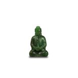 A Spinach Jade Seated Buddha, 19th/20th century, H:7cm., good condition