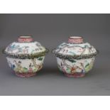 A Pair of Canton Enamel Covered Bowls, Qianlong, the bowls well enamelled on the exterior with