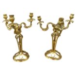 HENRI VIAN, FRENCH, 1860 - 1905, A PAIR OF LATE 19TH CENTURY GILT BRONZE THREE BRANCH CANDELABRAS