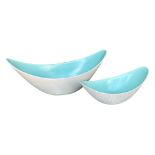 TWO 20TH CENTURY ART DECO POOLE POTTERY PLANE WARE FREEFORM BOWLS, SHAPE 302, DESIGNED AND