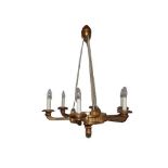 A NEOCLASSICAL DESIGN CARVED GILTWOOD SIX ARM CHANDELIER. (drop 105cm x diameter 71cm)