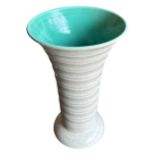 A LARGE 20TH CENTURY ART DECO POOLE POTTERY RIBBED VASE, SHAPE 549, PROBABLY DESIGNED BY JOHN