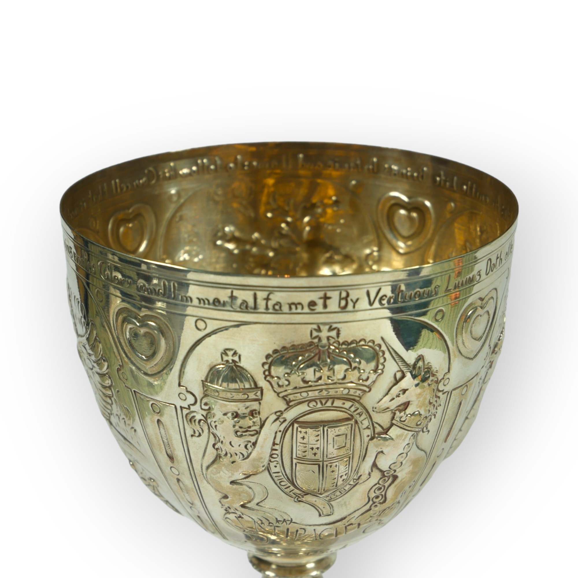 A 19TH CENTURY SILVER GOBLET IN THE 17TH CENTURY JACOBEAN STYLE Having repoussé, chased and - Image 5 of 6