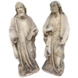 A PAIR OF 18TH CENTURY CARVED LIMESTONE FIGURES OF JOSEPH AND MARY. (h 71cm)