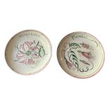 TWO 1950’S HAND DECORATED POOLE POTTERY PLATES TITLED FUCHSIA AND HONEYSUCKLE Back of Fuchsia