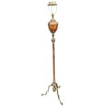 HINKS & SONS, A LARGE COPPER AND BRASS STANDING CONVERTED OIL LAMP. (h 167.5cm)
