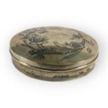 A LARGE MID 20TH CENTURY IRAQI/IRANIAN SILVER NIELLO CIRCULAR BOX Lid decorated with chased Niello