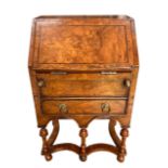 WILLIAM AND MARY DESIGN MINIATURE APPRENTICE PIECE BURR WALNUT AND INLAID BUREAU The fall front