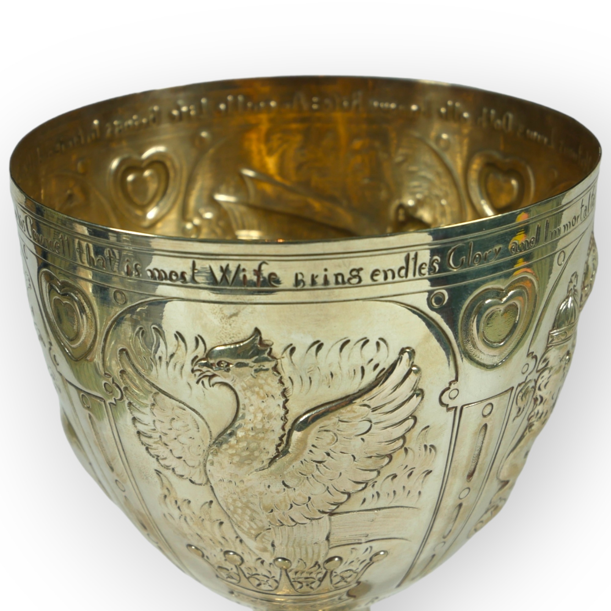 A 19TH CENTURY SILVER GOBLET IN THE 17TH CENTURY JACOBEAN STYLE Having repoussé, chased and - Image 4 of 6