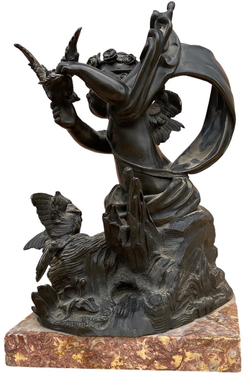 MANNER OF VICTOR PAILLARD, A 19TH CENTURY BRONZE WINGED CHERUB AND A PAIR OF DOVES Supported on a - Image 3 of 5