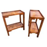 A PAIR OF BURR WALNUT TWO TIER TRAY TOP OCCASIONAL TABLES Raised on square section legs. (h 57cm x d