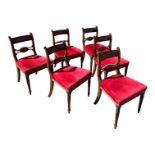 A HARLEQUIN SET OF SIX 19TH CENTURY MAHOGANY BAR BACK DINING CHAIRS With upholstered seats, raised