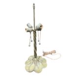 A LARGE TIFFANY DESIGN BRONZE TABLE LAMP Having three four fittings, stylised barley twist body on