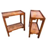 A PAIR OF BURR WALNUT TWO TIER TRAY TOP OCCASIONAL TABLES Raised on square section legs. (h 54.5cm x