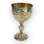 A 19TH CENTURY SILVER GOBLET IN THE 17TH CENTURY JACOBEAN STYLE Having repoussé, chased and