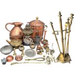 A COLLECTION OF 19TH CENTURY AND LATER COPPER, BRASS AND PEWTER ITEMS Comprising a large copper