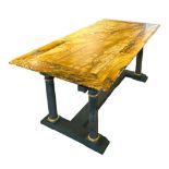 A LARGE RENAISSANCE DESIGN CENTRE TABLE The onxy top support on painted and parcel gilt turned legs,