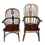 TWO 19TH CENTURY DESIGN MINIATURE APPRENTICE PIECE WINDSOR CHAIRS The pierced splat and turned
