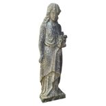 A 19TH CENTURY HALF LIFE SIZE CARVED MARBLE STATUE OF A MAIDEN WITH FLOWERS. (130cm) Condition: good