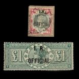 QUEEN VICTORIA, 1887 - 1892, ONE SHILLING AND ONE POUND I.R. OFFICIAL USED.