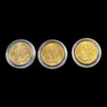 A COLLECTION OF THREE KING GEORGE V 22ct GOLD FULL SOVEREIGN COINS Consecutive years from 1923,