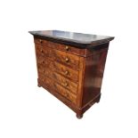 A 19TH CENTURY FRENCH MAHOGANY MARBLE TOPPED SECRETAIRE CHEST with four drawers and central fitted