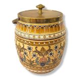 AN EDWARDIAN MATTLACH BISCUIT BARREL With floral decoration. (18cm) Condition: good overall