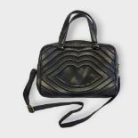 LULU GUINNESS, A LARGE BLACK LEATHER JENNY SHOULDER BAG With striped interior. (approx 33cm x 24cm